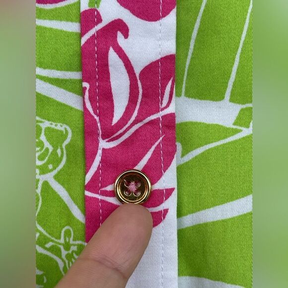 Lilly Pulitzer Green Pink Lily Frog Floral dopamine dressing rockabilly Dress 14 - Picture 8 of 17